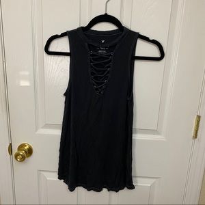 American Eagle tank with lace up plunge neckline
